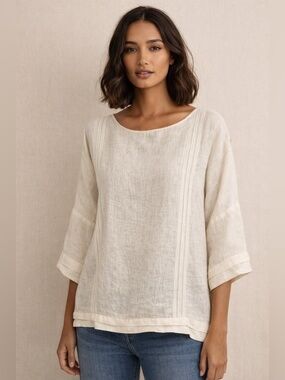 Zara Linen Blouse Boho Flowy Cream Linen Minimalist Cottagecore Relaxed Large